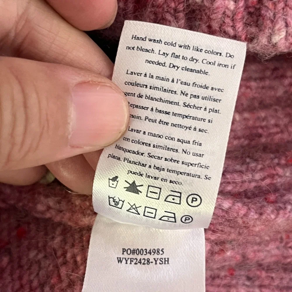 Faherty Driftwood Donegal Merino Wool Blend Sweater Oversized S Pink V-Neck Soft